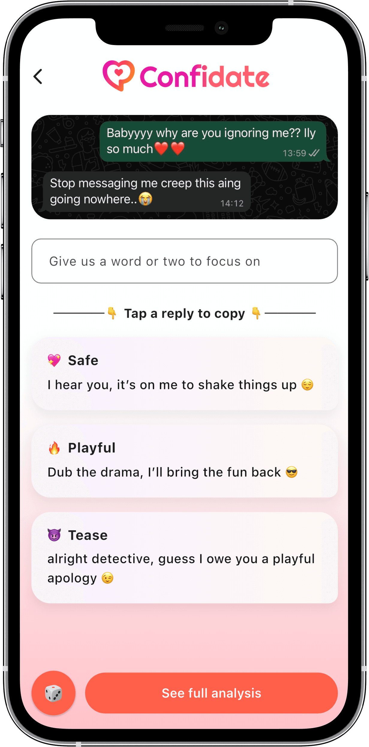 Confidate smart chat replies preview